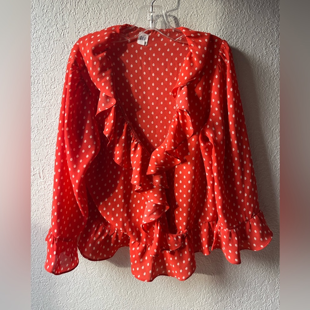 Gap red polka dot ruffle blouse